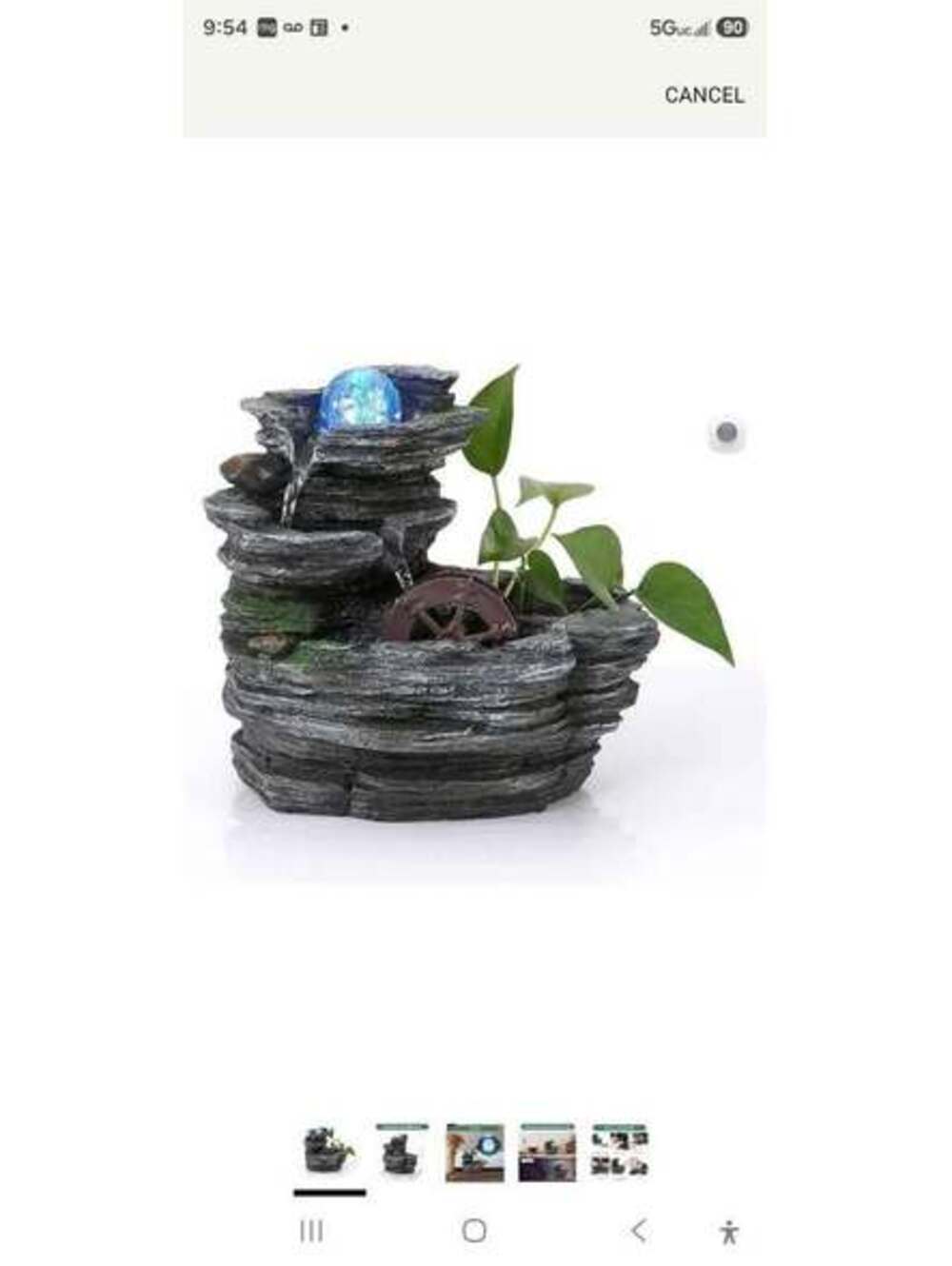 Tabletop Indoor Water Fountain with LED Light & Rotating Water Wheel